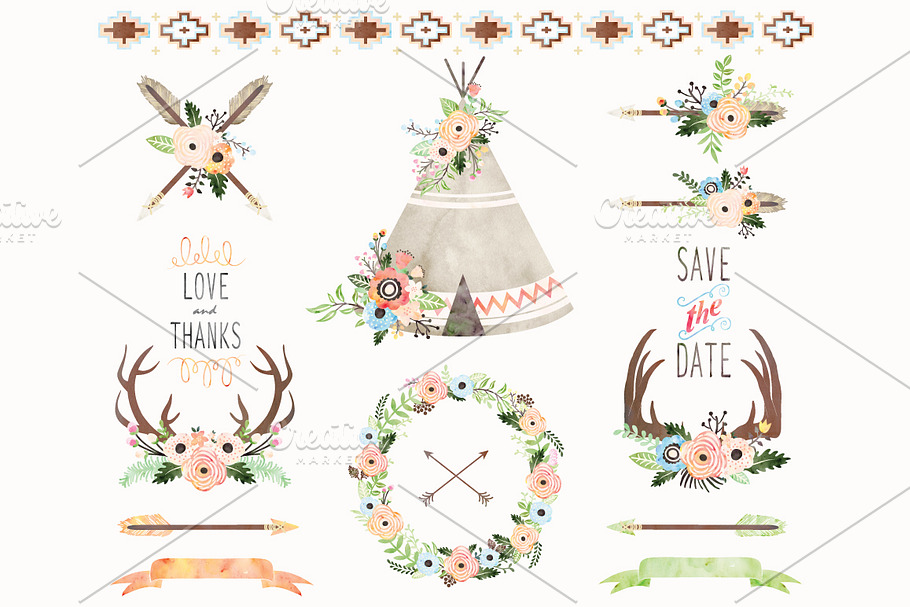 Watercolor Floral Tribal Collections in Illustrations - product preview 8