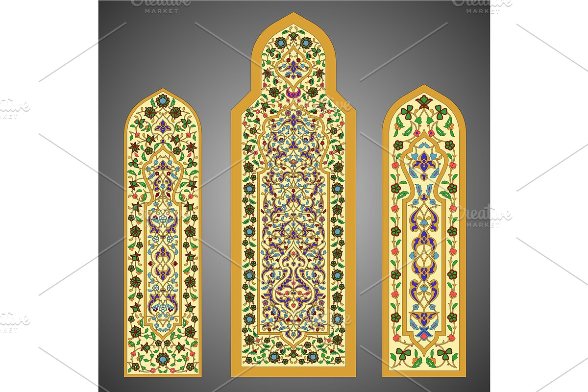 Stained-glass windows with flowers ornament in Illustrations - product preview 8