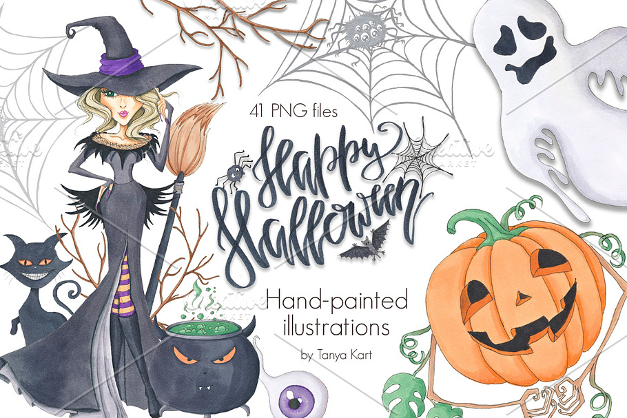Halloween Hand-painted Clipart in Illustrations - product preview 8