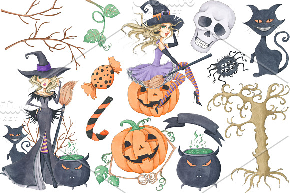 Halloween Hand-painted Clipart in Illustrations - product preview 3