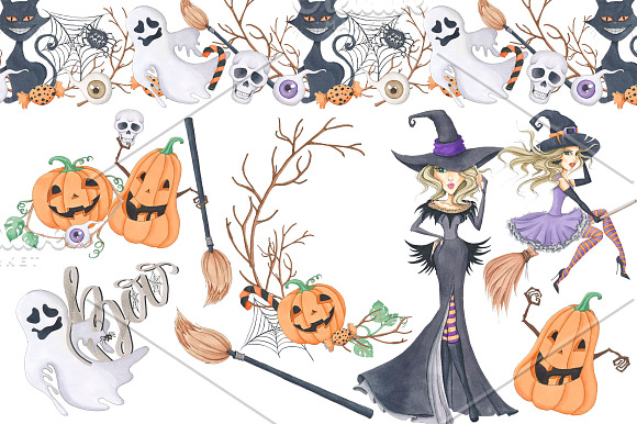 Halloween Hand-painted Clipart in Illustrations - product preview 4