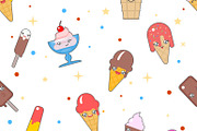 Kawaii ice-cream seamless pattern