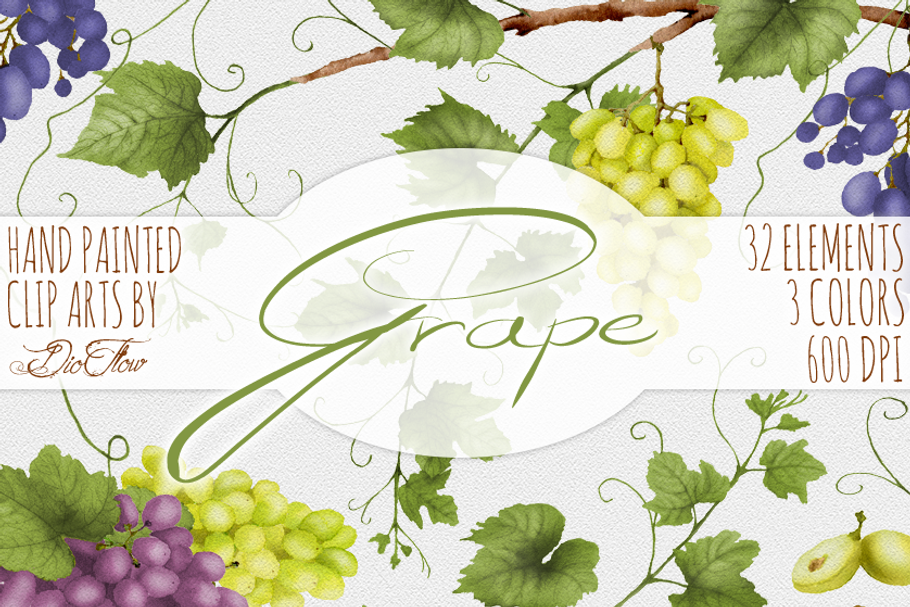 Grape Watercolor Clip Art in Illustrations - product preview 8