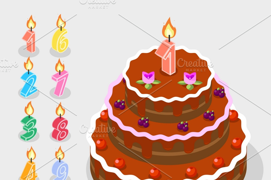 Birthday candles fire numbers in Illustrations - product preview 8