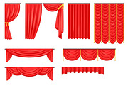 Different Types Of Theatrical Stage Curtain And Drapes In Red Velour Vector Collection