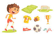 Boy Soccer Football Player, Kids Future Dream Professional Sportive Career Illustration With Related To Profession Objects
