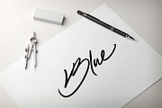 Blue Script Hand lettering Word