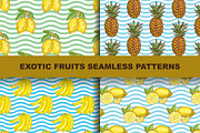 4 Exotic Fruits Seamless Patterns