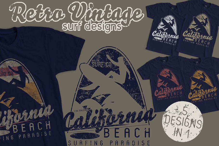 Retro Vintage Surf Designs 5 Tshirts in Illustrations - product preview 8