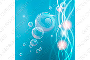 Lights and glass bubbles blue background