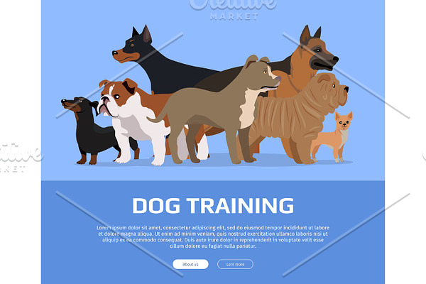 Dog Training Concept Flat Style Vector Web Banner 