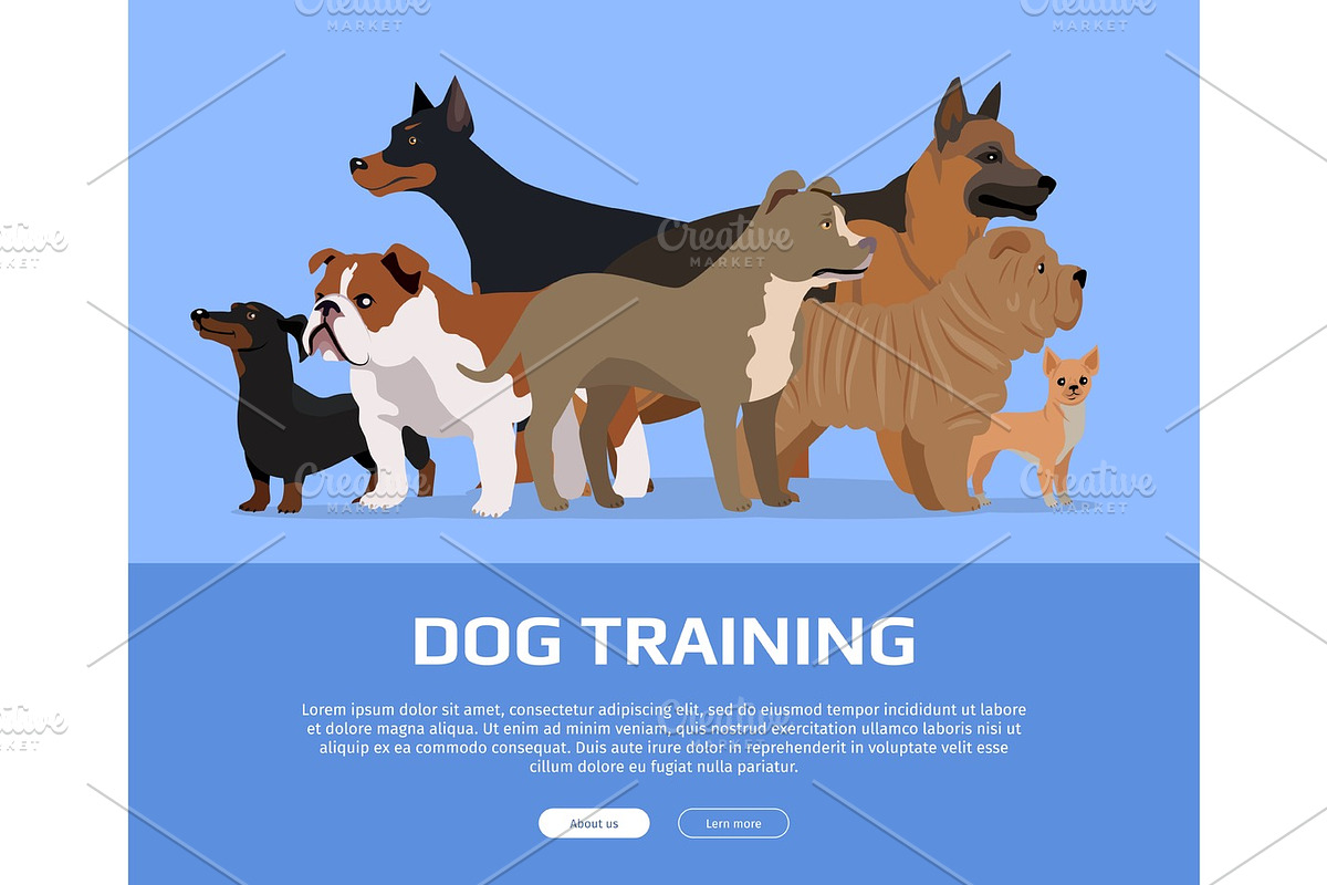 Dog Training Concept Flat Style Vector Web Banner  in Illustrations - product preview 8
