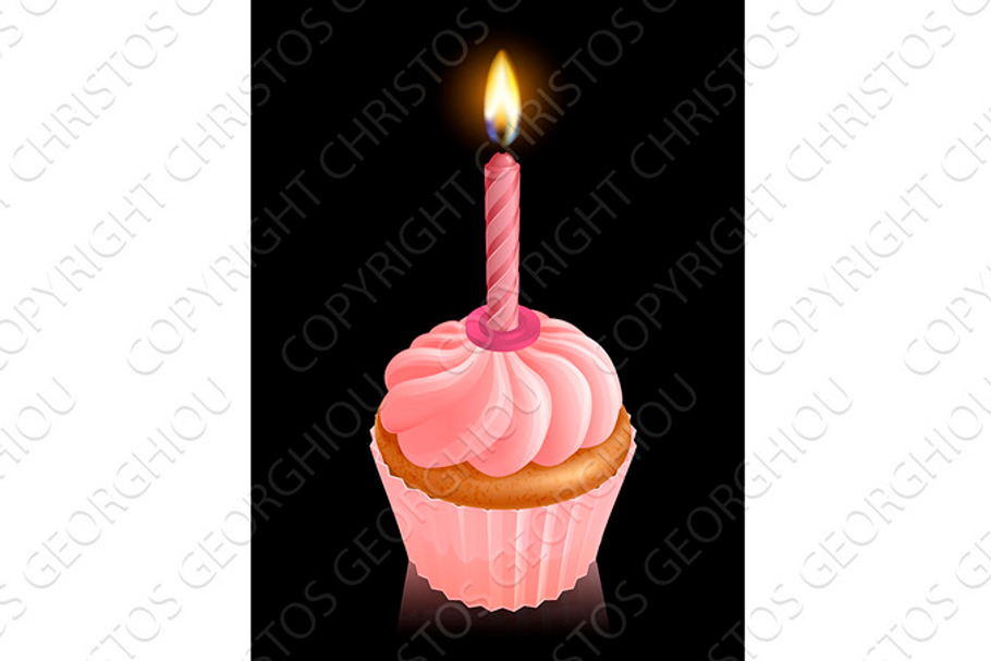 Pink fairy cake cupcake with birthday candle