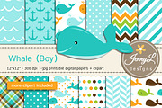 Whale Boy digital papers clipart