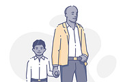 Black man standing with son