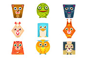 Geometric Shape Flat Cartoon Animals Set Of Colorful Cartoon Isolated Vector Stickers