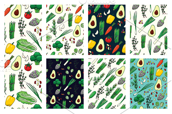 19 hand drawn vegetables + patterns in Illustrations - product preview 2
