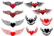 Red and blac heart tattoo with wings