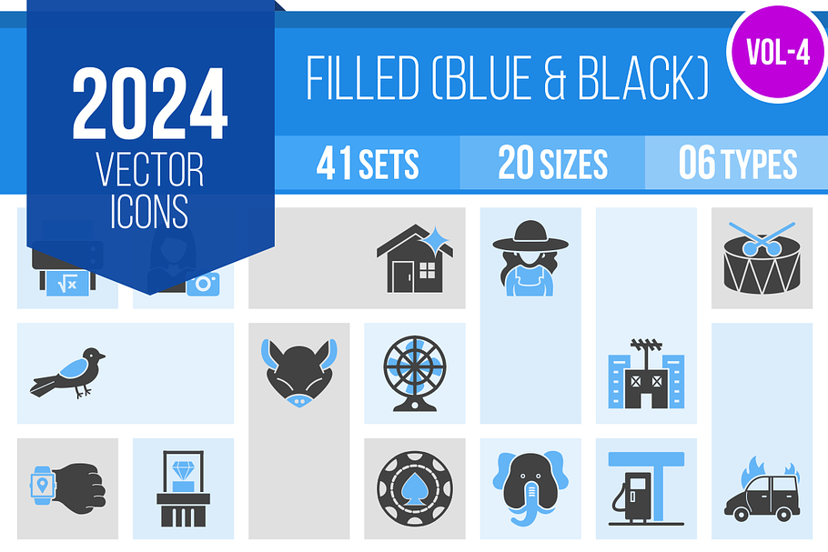2024 Vector Blue & Black Icons (V4) in Graphics - product preview 8