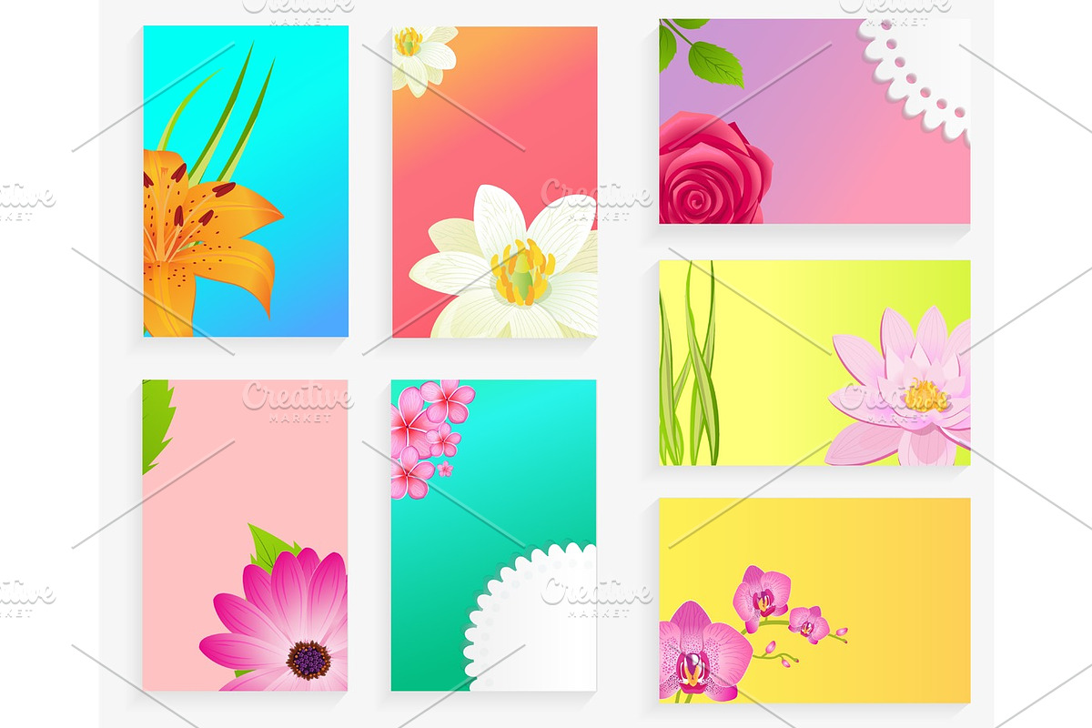 Vector Poster of Colorful Blossoms Set on Greeting in Illustrations - product preview 8