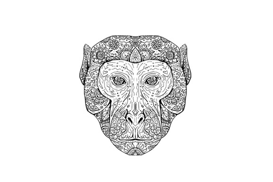 Rhesus Macaque Head Front Mandala in Illustrations - product preview 8