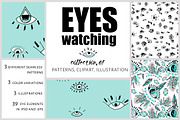 Eyes. Pattern and clipart collection