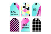 Cute set of 80s and 90s style trendy tags