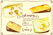 cheese, watercolor, seamless pattern