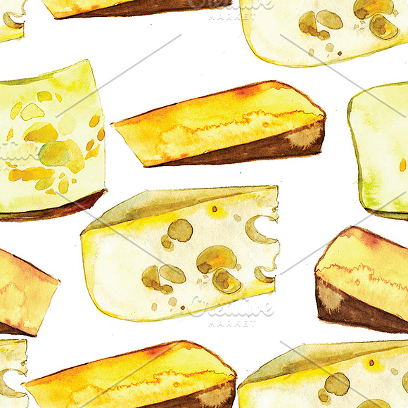 cheese, watercolor, seamless pattern in Illustrations - product preview 1