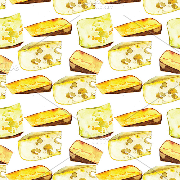 cheese, watercolor, seamless pattern in Illustrations - product preview 2