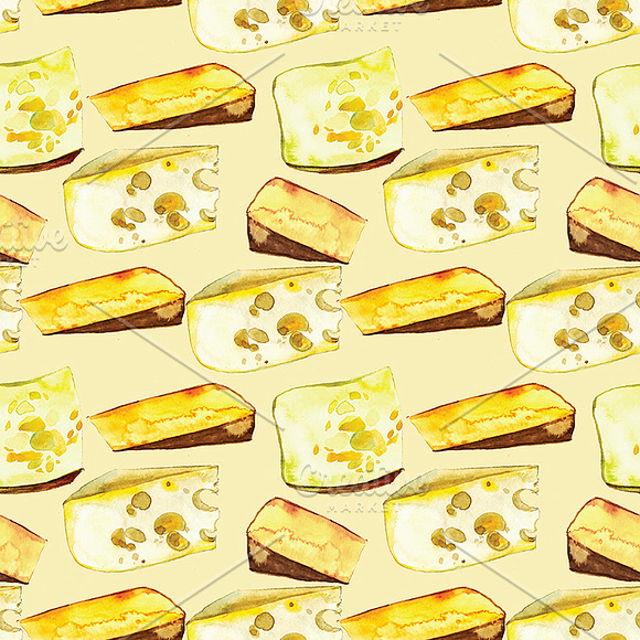 cheese, watercolor, seamless pattern in Illustrations - product preview 3