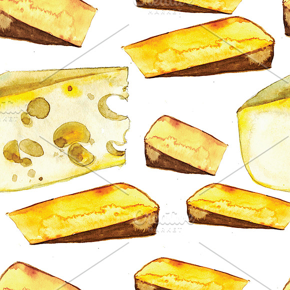 cheese, watercolor, seamless pattern in Illustrations - product preview 4