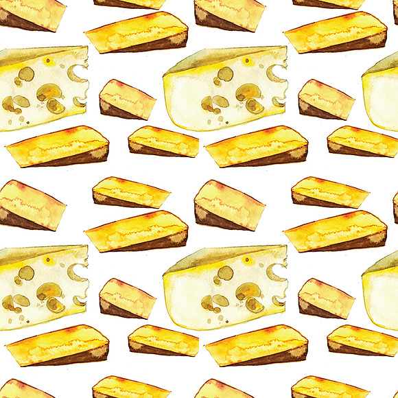 cheese, watercolor, seamless pattern in Illustrations - product preview 5