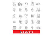 Job safety, assurance, immunity, security, protection, employment, career, safeness line icons. Editable strokes. Flat design vector illustration symbol concept. Linear signs isolated on background