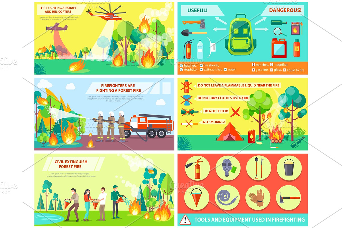 Fighting with Fire in Forest and Rules Collage in Illustrations - product preview 8