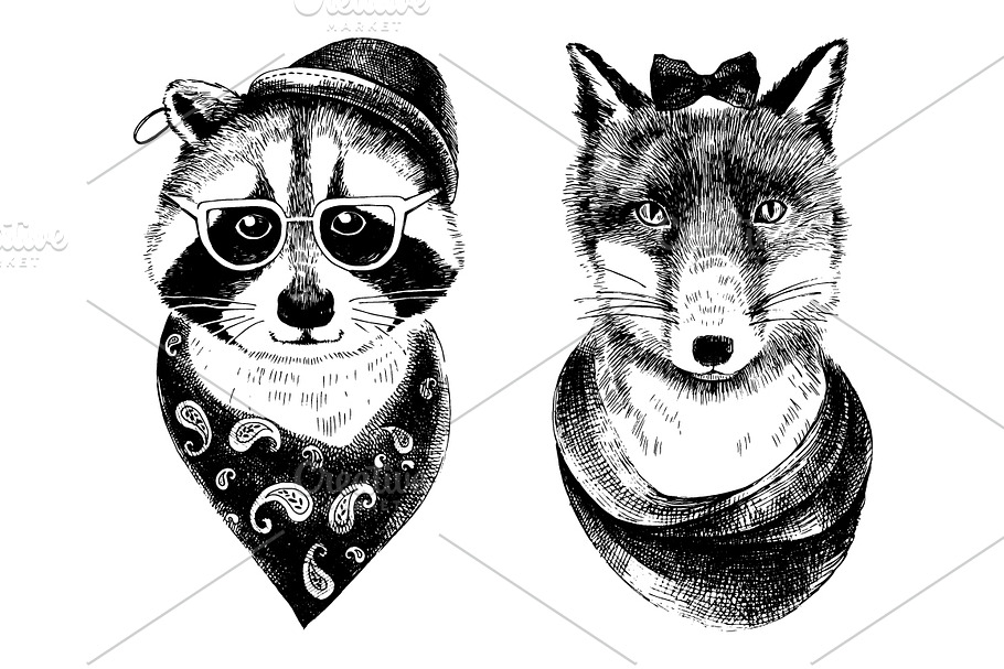 Hand drawn animals hipsters in Illustrations - product preview 8