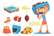 Boy Boxer, Kids Future Dream Professional Boxing Sportive Career Illustration With Related To Profession Objects
