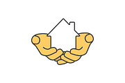 House in hands color icon