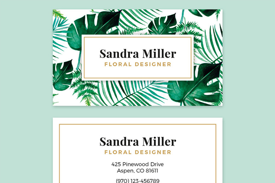 Watercolor Leaves - Business Card in Business Card Templates - product preview 8