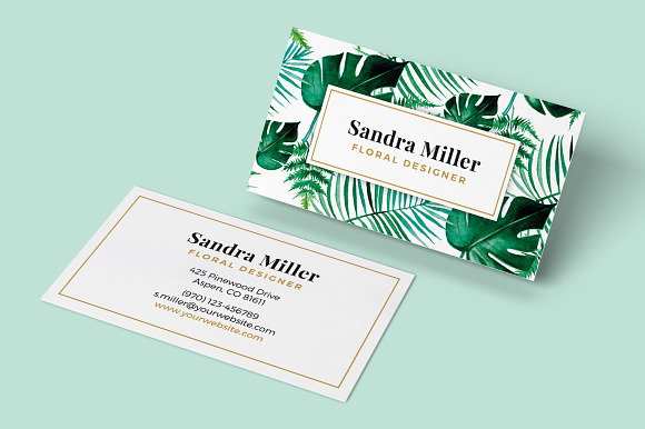 Watercolor Leaves - Business Card in Business Card Templates - product preview 2