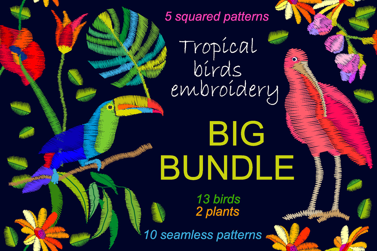 Tropical Birds. Big Embroidered Set in Objects - product preview 8