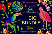Tropical Birds. Big Embroidered Set
