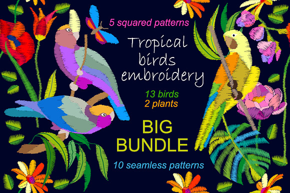 Tropical Birds. Big Embroidered Set in Objects - product preview 2