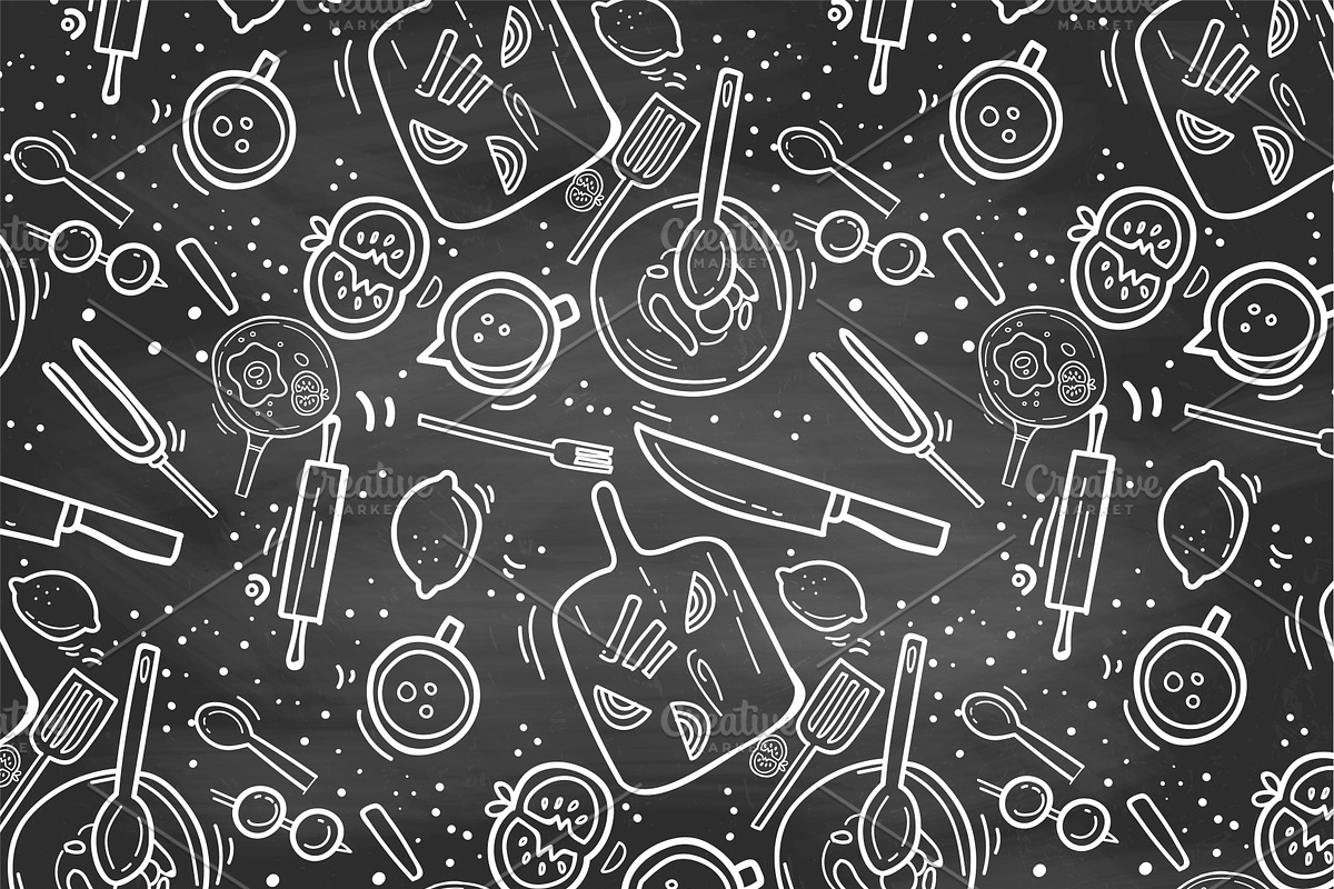 Chalkboard Cooking Pattern Vector in Patterns - product preview 8