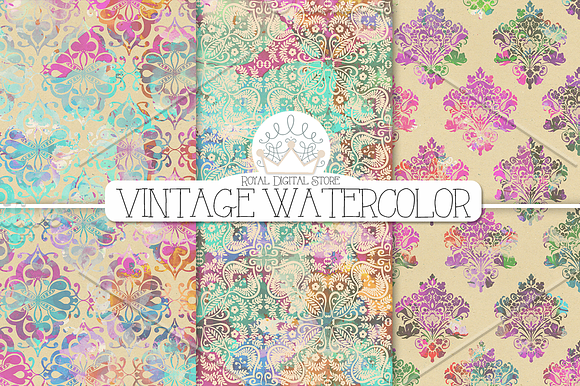 VINTAGE WATERCOLOR digital paper in Textures - product preview 1