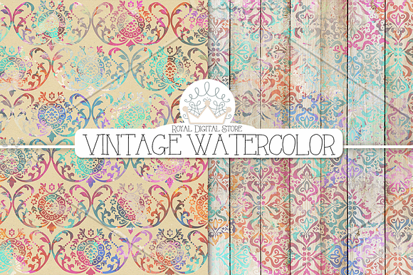 VINTAGE WATERCOLOR digital paper in Textures - product preview 2