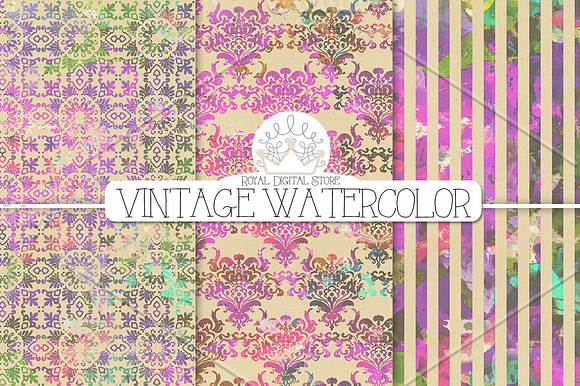VINTAGE WATERCOLOR digital paper in Textures - product preview 3