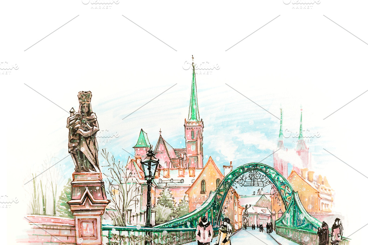Cathedral Island in Wroclaw, Poland in Illustrations - product preview 8