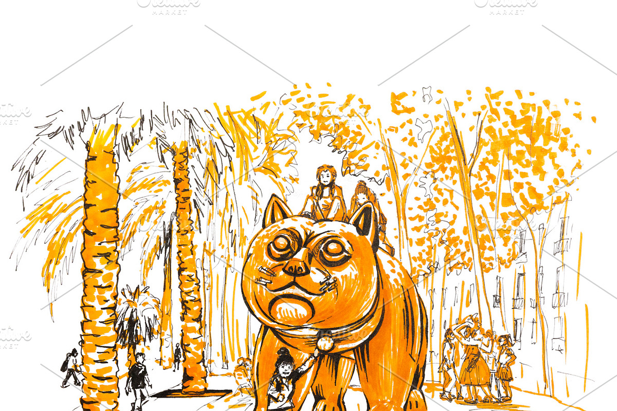 Botero Cat in Barcelona, Catalonia, Spain in Illustrations - product preview 8