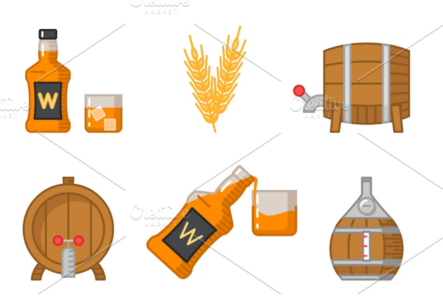 Whisky flat line art vector icons in Graphics - product preview 8